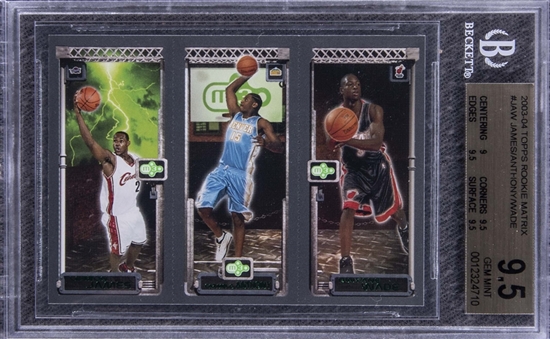 2003-04 Topps Rookie Matrix Trio #JAW LeBron James, Carmelo Anthony and Dwyane Wade Rookie Card – BGS GEM MINT 9.5